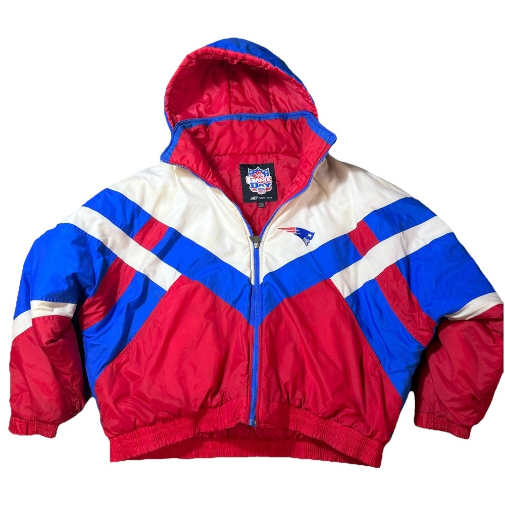 Vintage New England Patriots Puffer Jacket Hooded NFL Game Day Turbo Zone 3XL